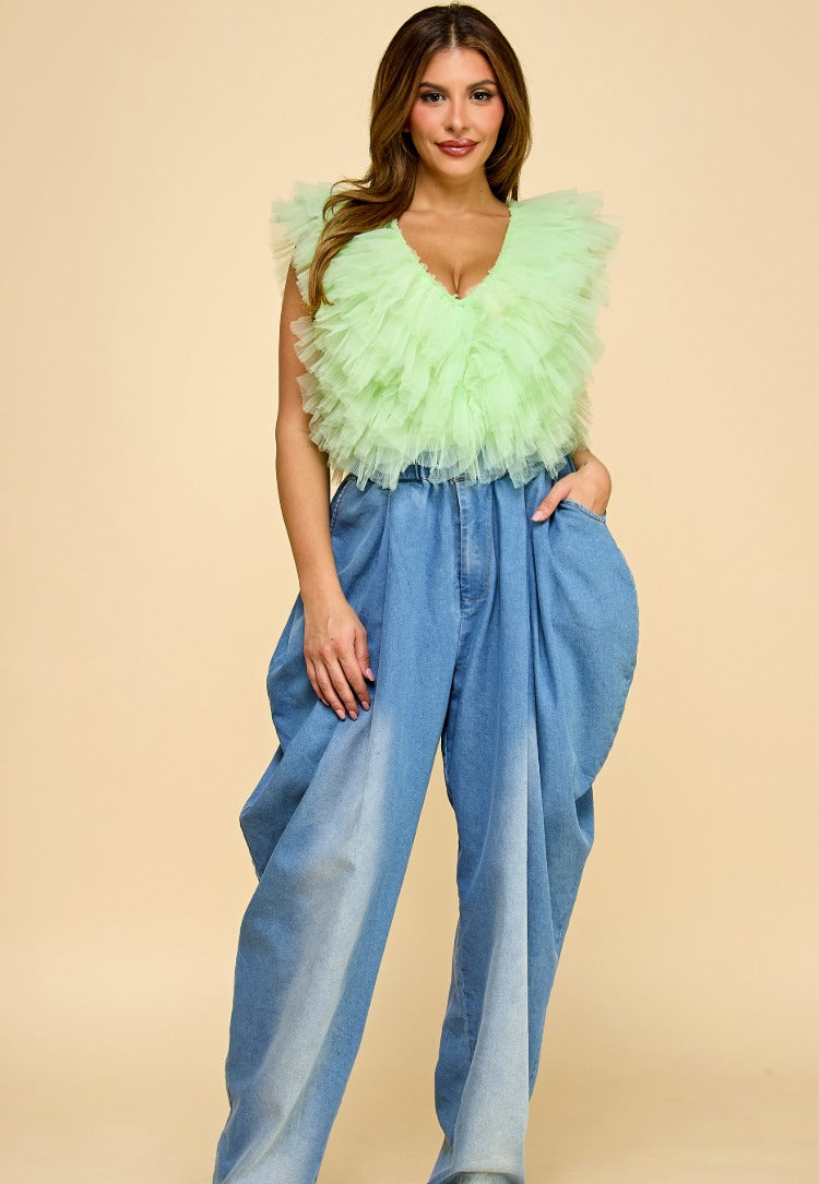 Pantalón globo cadera Denim