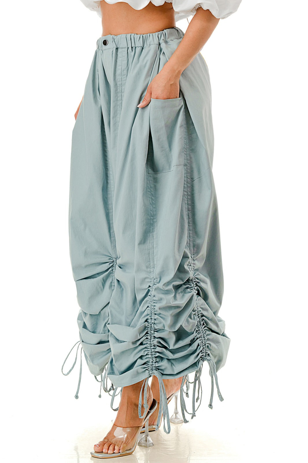 Pantalón super wide drapeado Azul