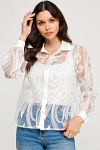 Fashion Styled Blusa mesh bordado olas Blanco
