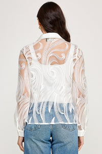 Fashion Styled Blusa mesh bordado olas Blanco