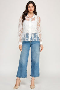 Fashion Styled Blusa mesh bordado olas Blanco