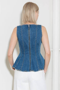 Fashion Styled Blusa peplum costuras Denim Dark