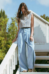 Fashion Styled Jeans pretina larga pinzas Denim Light
