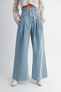 Fashion Styled Jeans pretina larga pinzas Denim Light