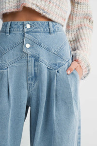 Fashion Styled Jeans pretina larga pinzas Denim Light