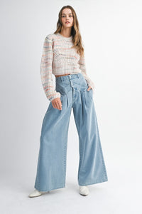 Fashion Styled Jeans pretina larga pinzas Denim Light