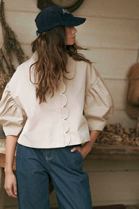 Fashion Styled Chamarra mangas globo Kaki