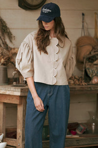 Fashion Styled Chamarra mangas globo Kaki