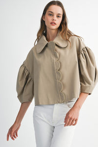 Fashion Styled Chamarra mangas globo Kaki