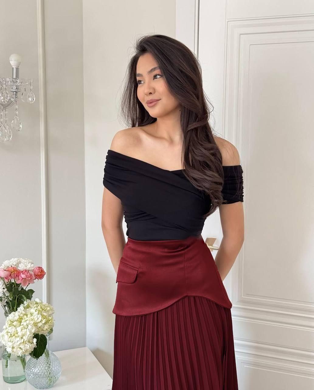 Falda plisada pretina removible Rojo Cereza