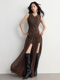 Fashion Styled Vestido largo torso trenzado Espresso
