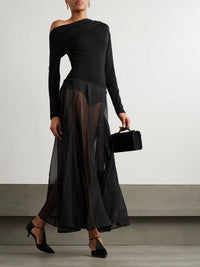 Fashion Styled Vestido torso algodón y falda gasa Negro
