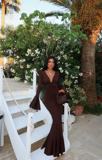 Fashion Styled Vestido largo spandex olanes Espresso