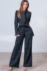 Fashion Styled Set Pantalón y Blazer olán tweed Negro