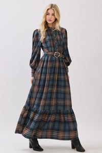 Fashion Styled Vestido camisero tartán olán Azul