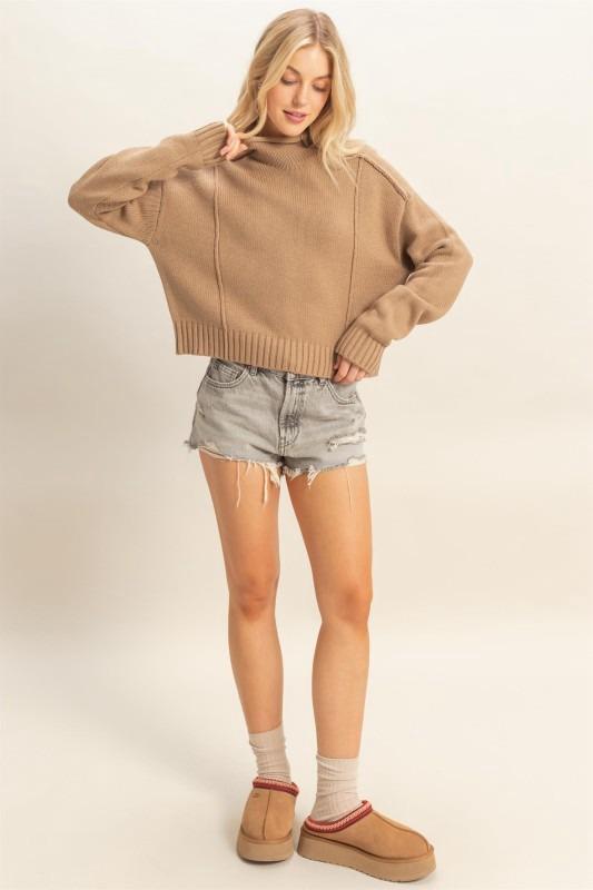 Sweater costuras cuello alto Moka