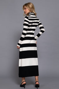 Fashion Styled Vestido cuello alto punto franjas Blanco & Negro