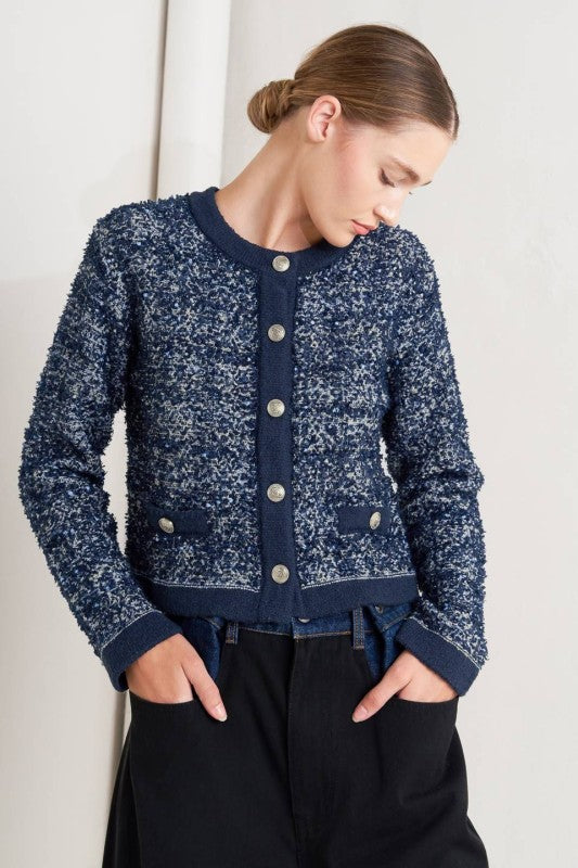 Sweater tipo blazer punto textura Azul