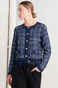 Fashion Styled Sweater tipo blazer punto textura Azul