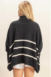 Fashion Styled Sweater poncho punto líneas Negro