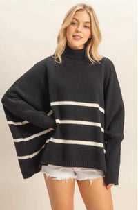 Fashion Styled Sweater poncho punto líneas Negro