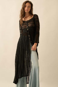 Fashion Styled Maxi blusa texturizado manga campana Negro