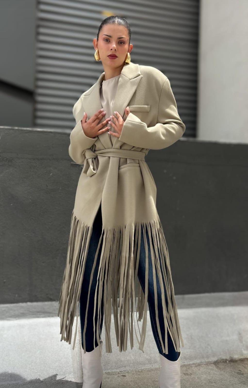 Abrigo flecos Verde sage