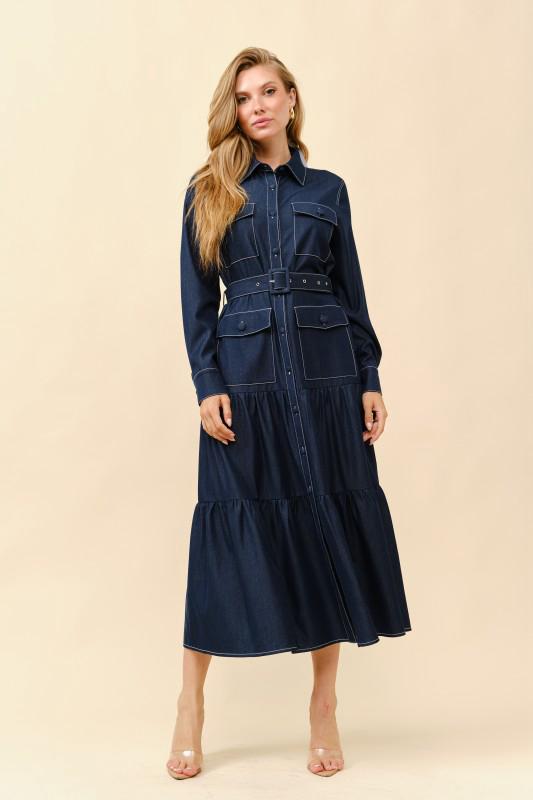 Vestido camisero costuras tipo Denim Dark