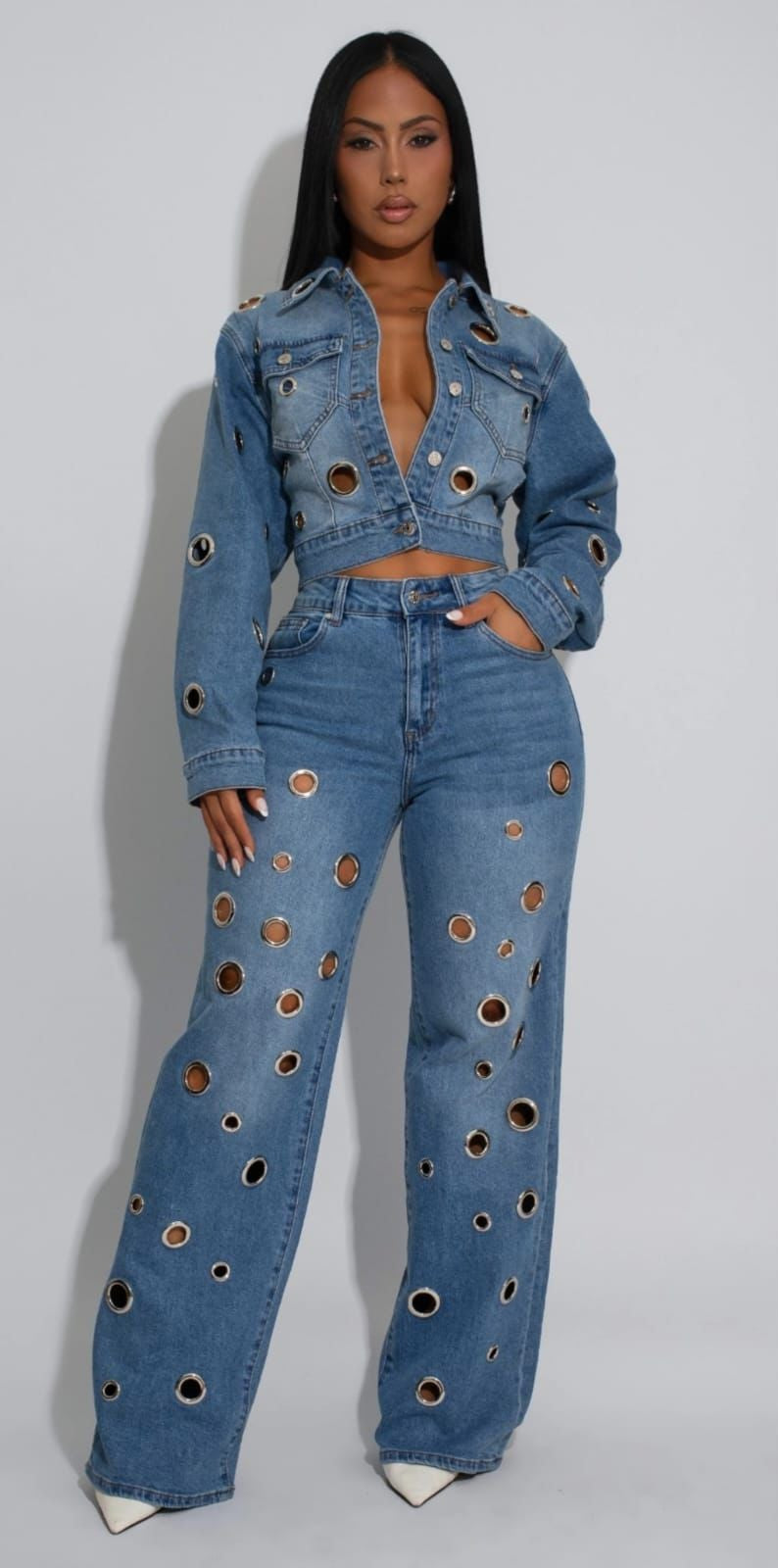 Set Jeans y Chamarra aros plata Denim