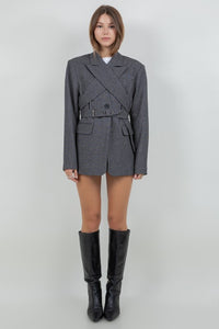 Fashion Styled Set Short y Blazer cinturón cruzado Gris