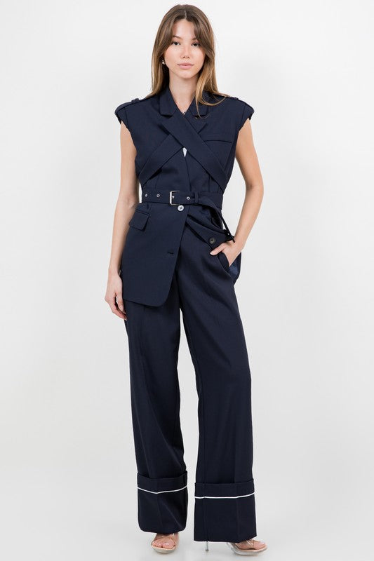 Chaleco solapa cinturón Azul Marino