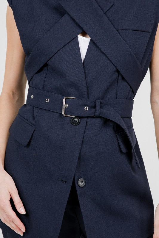 Chaleco solapa cinturón Azul Marino