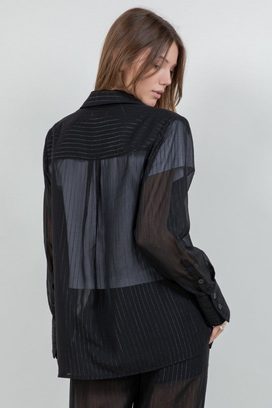 Set Pantalón y Blazer gasa líneas brillos Negro