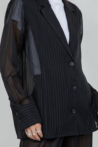 Fashion Styled Set Pantalón y Blazer gasa líneas brillos Negro