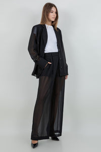 Fashion Styled Set Pantalón y Blazer gasa líneas brillos Negro