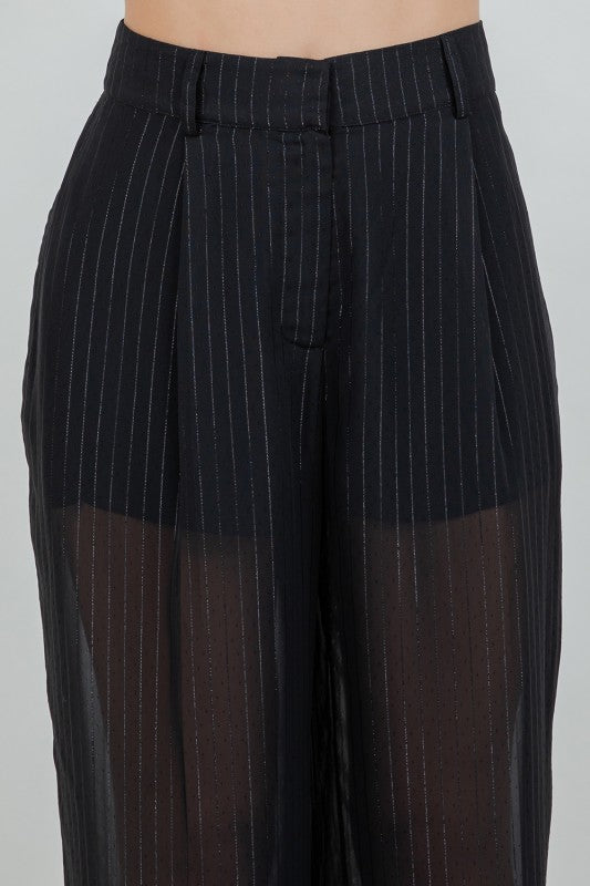 Set Pantalón y Blazer gasa líneas brillos Negro