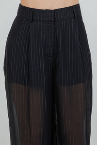 Fashion Styled Set Pantalón y Blazer gasa líneas brillos Negro