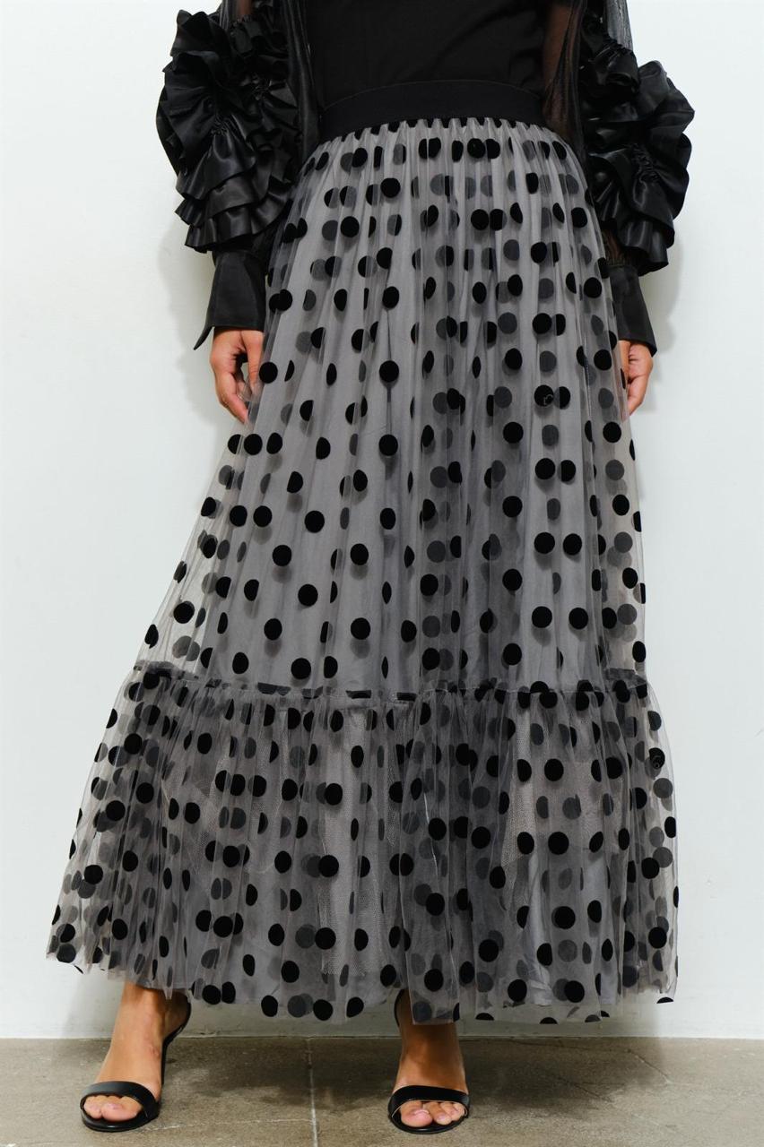 Falda tulle olán polka dots Gris