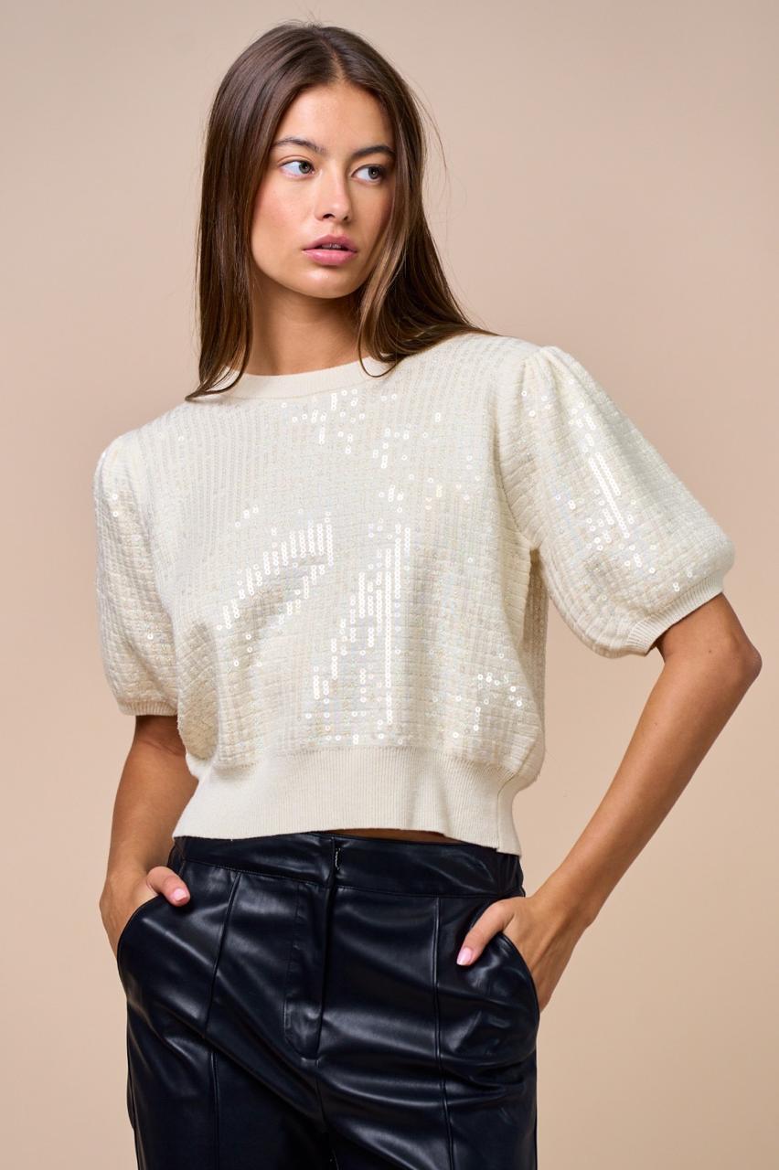 Blusa punto manga puffy lentejuela