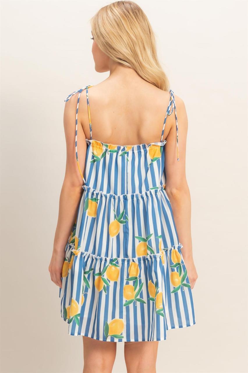 Vestido corto tirantes rayas limones