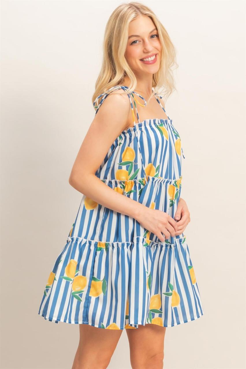 Vestido corto tirantes rayas limones
