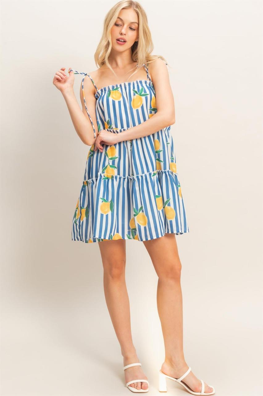 Vestido corto tirantes rayas limones