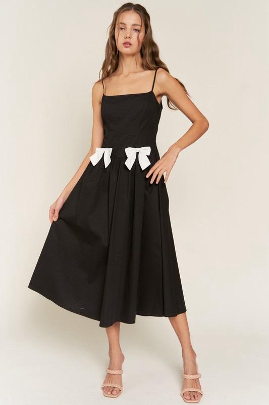 Vestido midi Negro moños Blancos