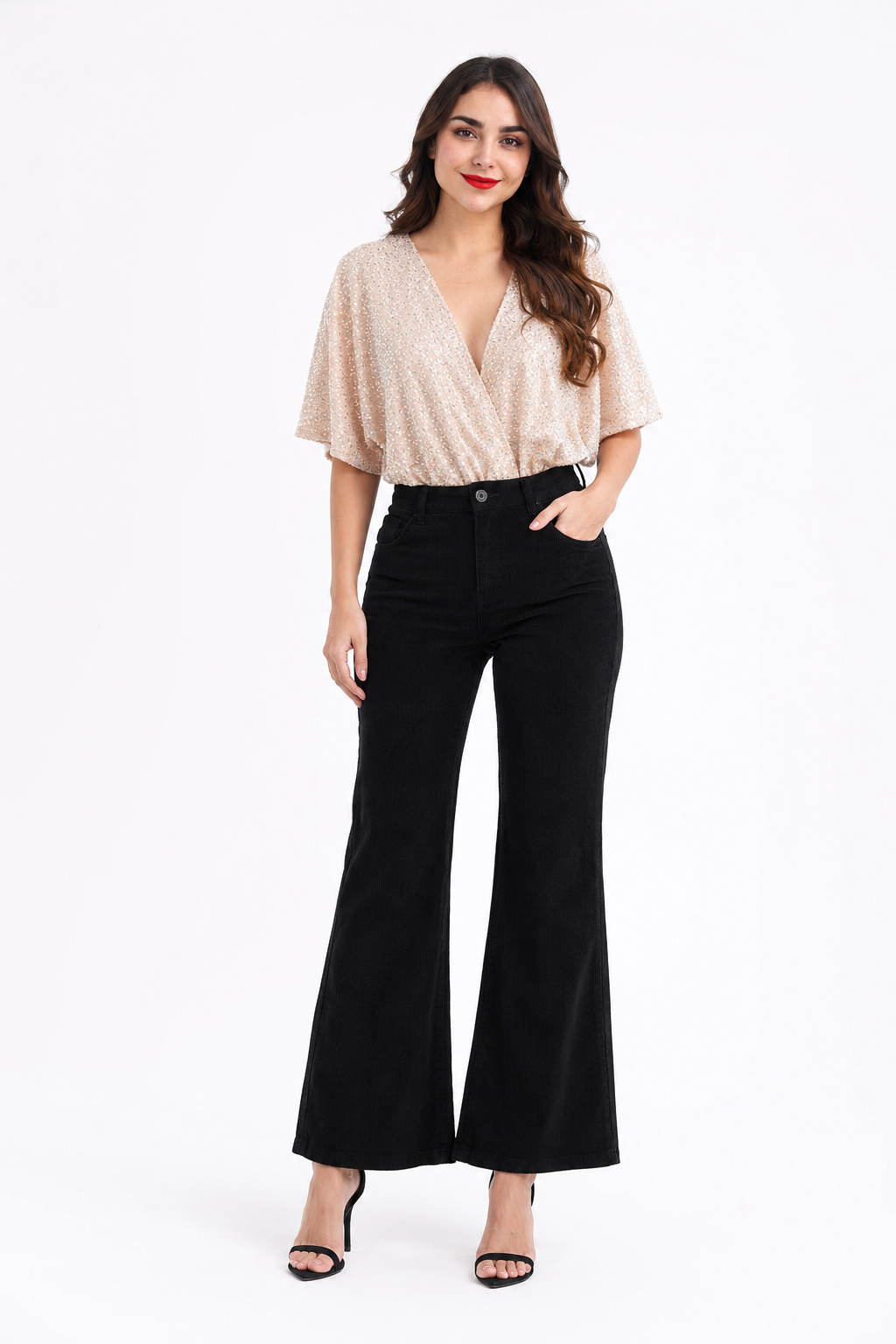 Pantalón campana de pana Negro