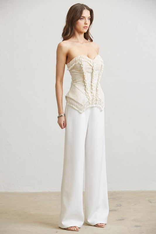 Set Pantalón y Corset flecos perlas