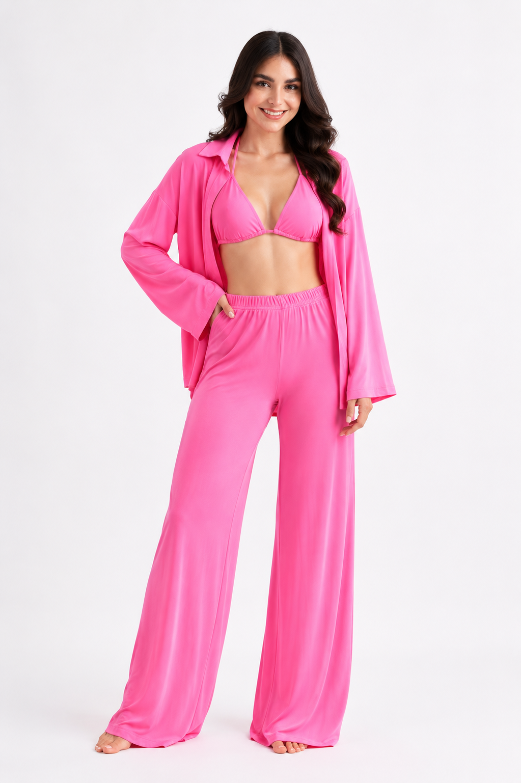 Set de 3 piezas: Pantalón, Camisa y Top Rosa