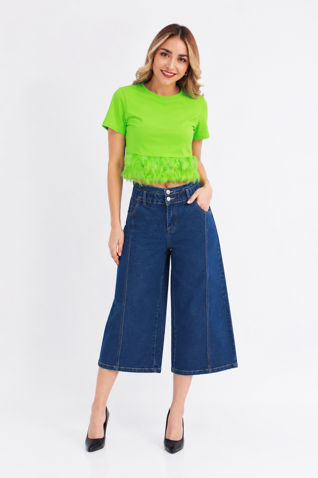 T-shirt corta con Plumas Verde
