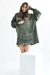 Fashion Styled Poncho fleece peluche Verde Olivo