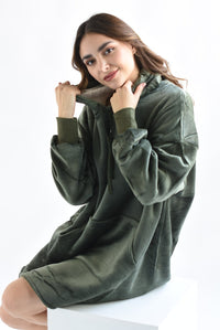 Fashion Styled Poncho fleece peluche Verde Olivo