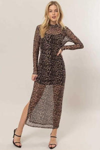 Fashion Styled Vestido largo mesh leopardo